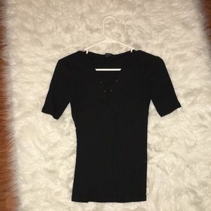 BLACK LACE UP SHIRT